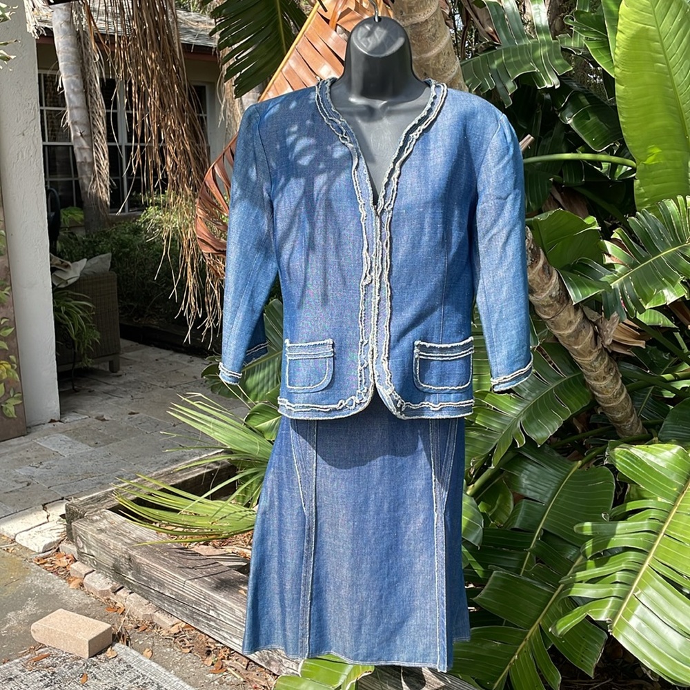 Ruffled denim linen blend car wash suit